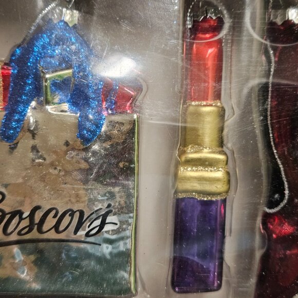 Boscovs Holiday Ornament Set Shopping Bag Lipstick High Heel Red Black Glitter - Picture 2 of 6